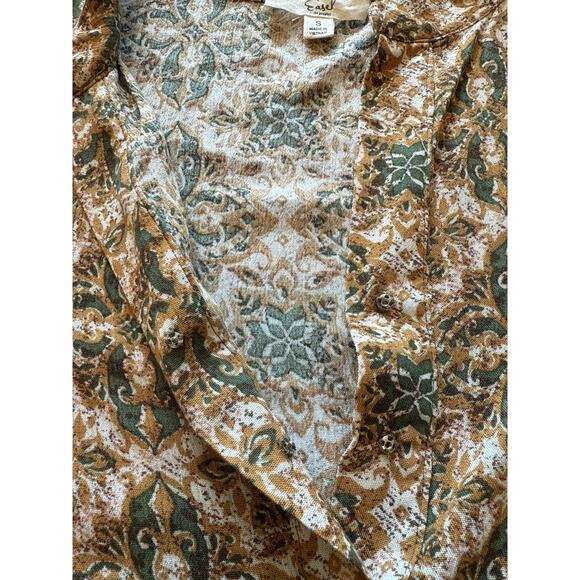 Easel Boho Babydoll Top Tan Green Floral Mixed Print Sz S EUC Earth Tones - Picture 7 of 9